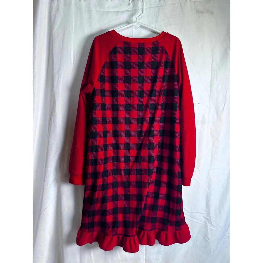 Jammies For Your Families Cuddl Duds Nightgown L 10/12 Red Plaid Dog Girls